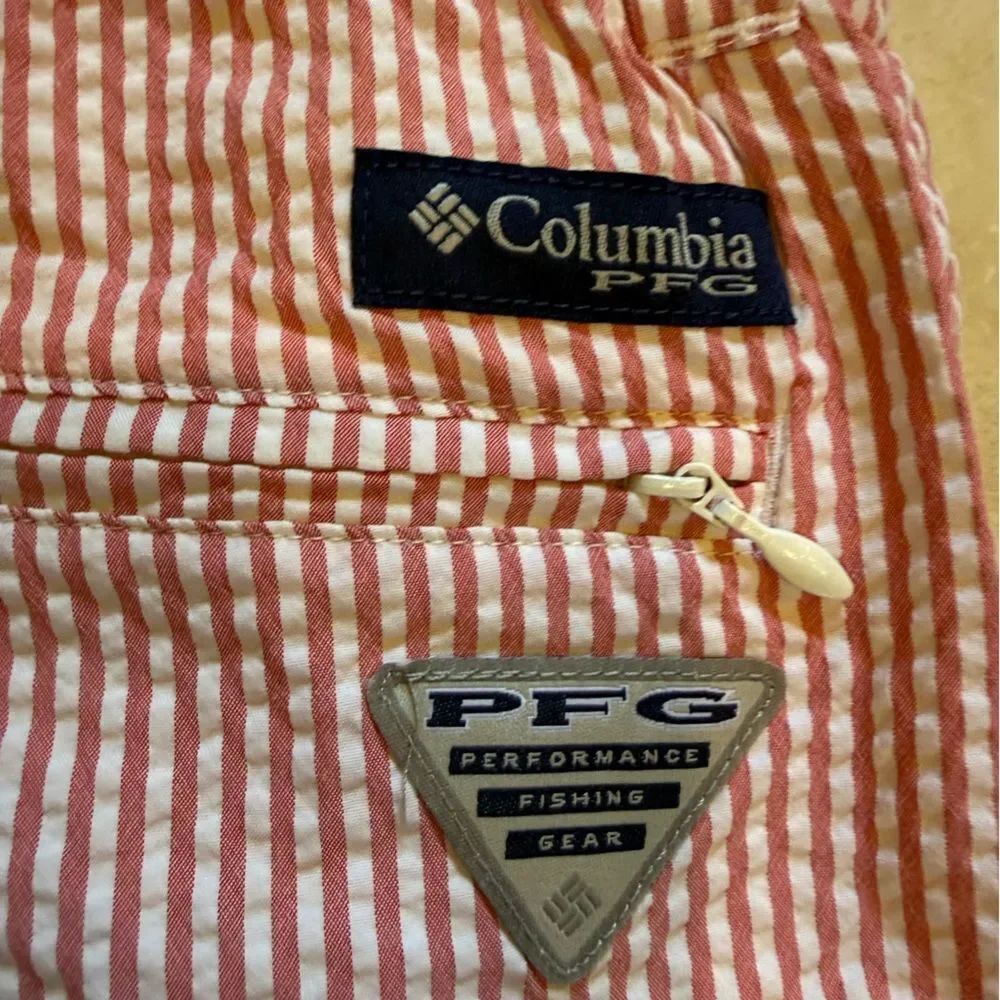 Columbia Red Seersucker Swim Trunks